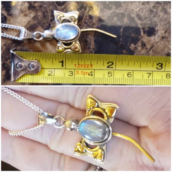 Genuine 3ct Rainbow Moonstone Dragonfly Pendant - Picture 6 of 6